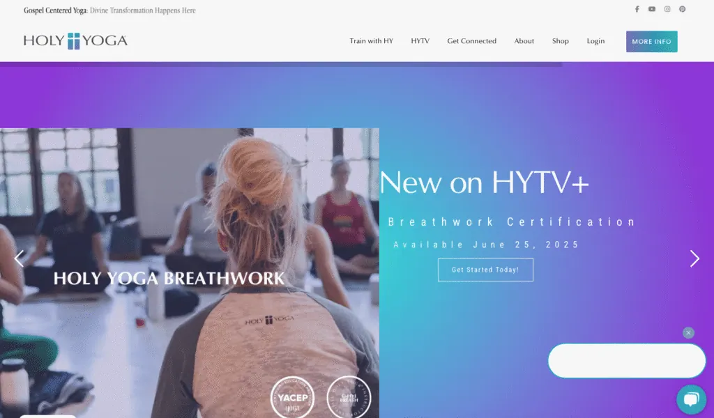 Holy Yoga website screenshot