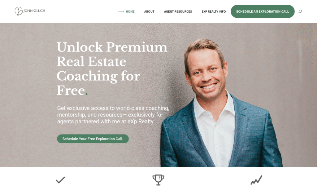 John Gluch real estate coaching WordPress website screenshot